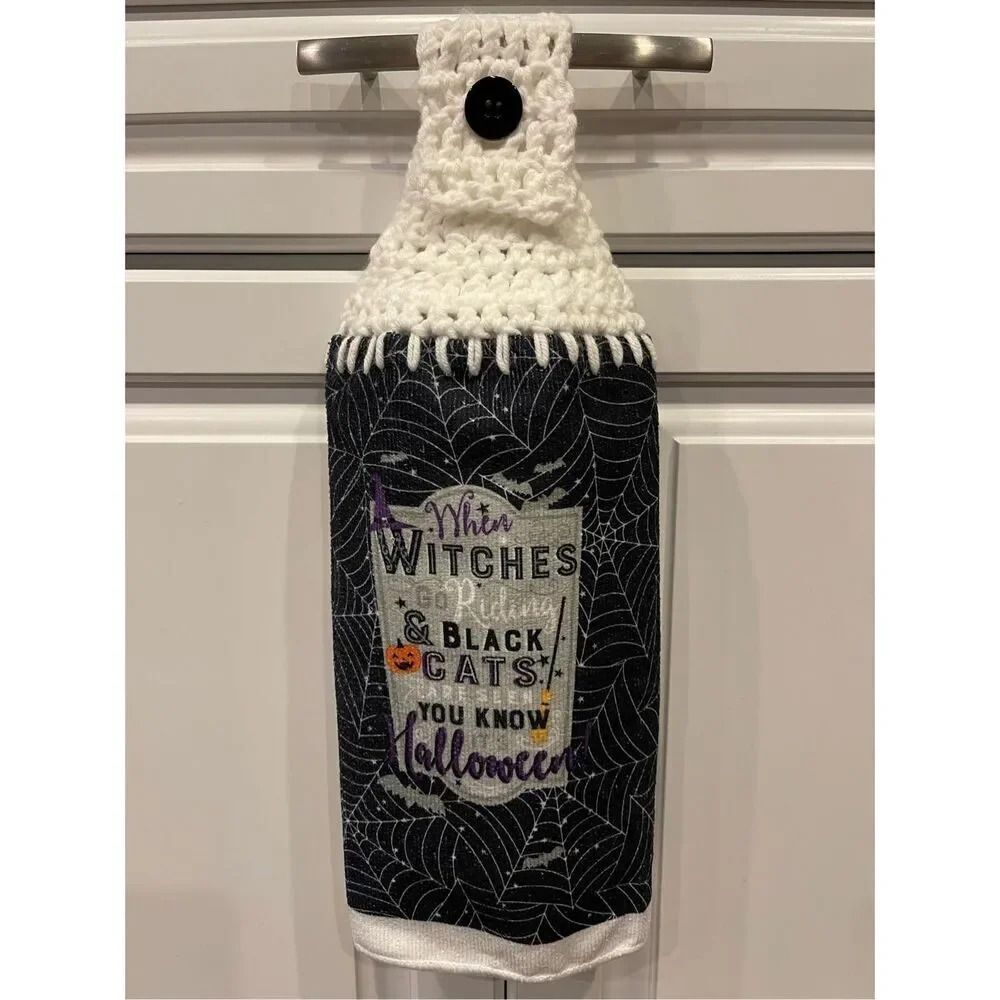 Crochet Top Kitchen Towel- Halloween when witches go riding